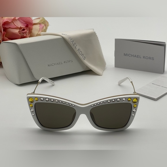 Michael Kors White Gold Crystal Cat Eye Sunglasses - Picture 2 of 16